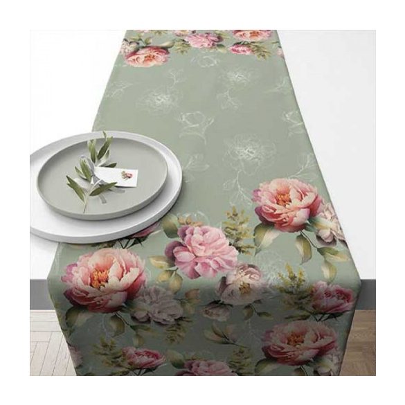 AMB.16618130 Peonies composition green asztali futó 40x150cm,100% pamut