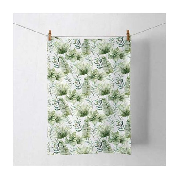 AMB.17818215 Jungle leaves white konyharuha 50x70cm, 100% pamut