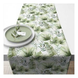 AMB.16618215 Jungle leaves white asztali futó 40x150cm,100% pamut