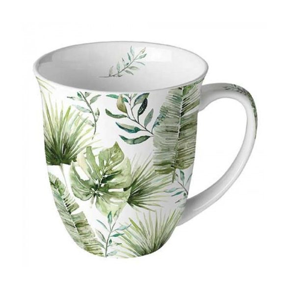 AMB.18418215 Jungle leaves white porcelánbögre 0,4l