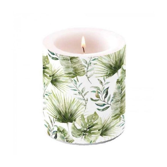AMB.19318215 Jungle leaves white átvilágítós gyertya 10x10cm