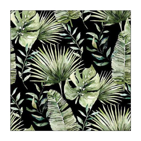 AMB.13318216 Jungle leaves black papírszalvéta 33x33cm, 20db-os