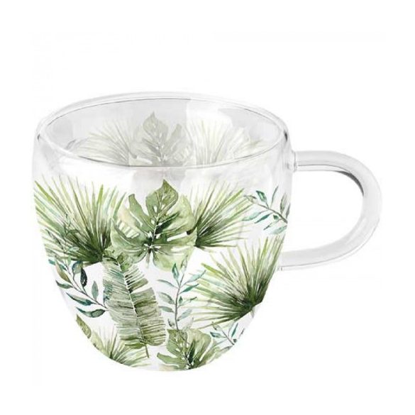 AMB.14418215 Jungle leaves white duplafalú borosilicate üvegcsésze 0,25l