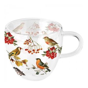AMB.14417730 Autumn birds duplafalú borosilicate üvegcsésze 0,25l