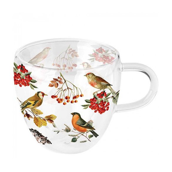 AMB.14417730 Autumn birds duplafalú borosilicate üvegcsésze 0,25l