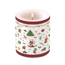   AMB.39314765 Ornaments all over red átvilágítós gyertya 10x10cm