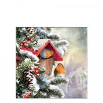   AMB.32519100 House with robins papírszalvéta 25x25cm, 20db-os