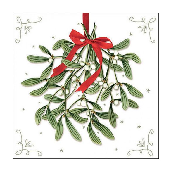 AMB.33318860 Mistletoe with bow white papírszalvéta 33x33cm, 20db-os