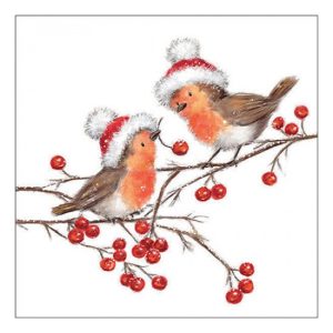 AMB.33318865 Christmas robins white papírszalvéta 33x33cm, 20db-os