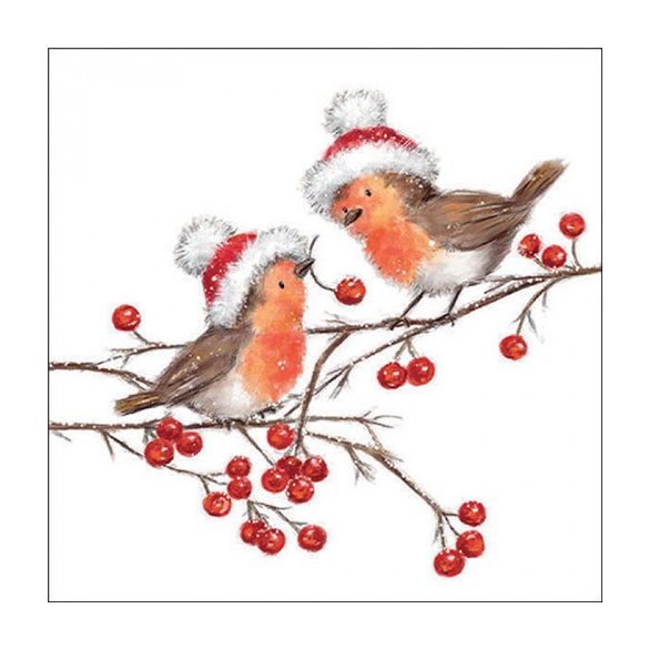 AMB.33318865 Christmas robins white papírszalvéta 33x33cm, 20db-os