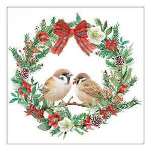 AMB.33318870 Sparrows in wreath papírszalvéta 33x33cm, 20db-os