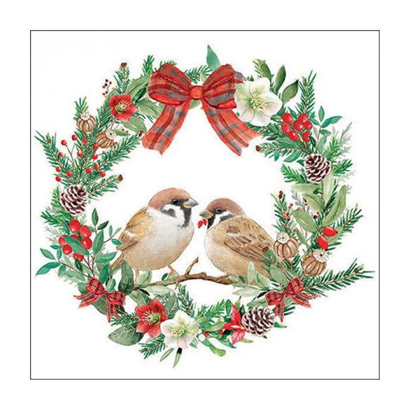 AMB.33318870 Sparrows in wreath papírszalvéta 33x33cm, 20db-os