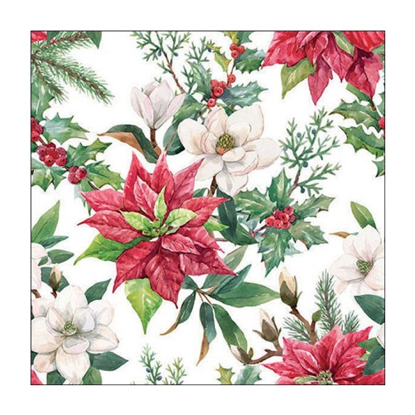 AMB.33318875 Christmas florals papírszalvéta 33x33cm, 20db-os