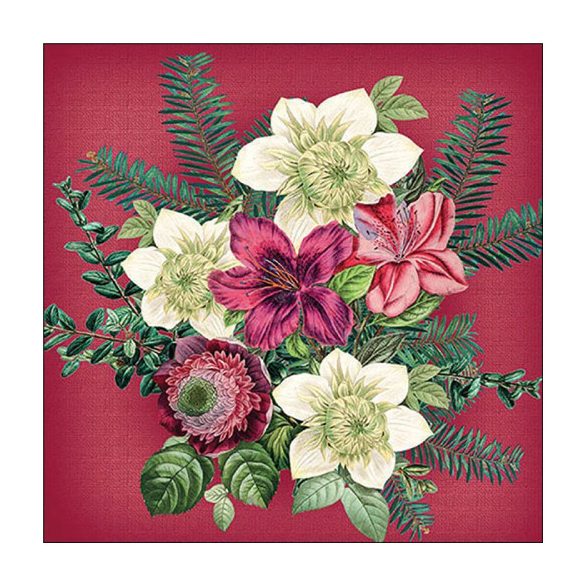 AMB.33318970 Azalea and helleborus red papírszalvéta 33x33cm, 20db-os