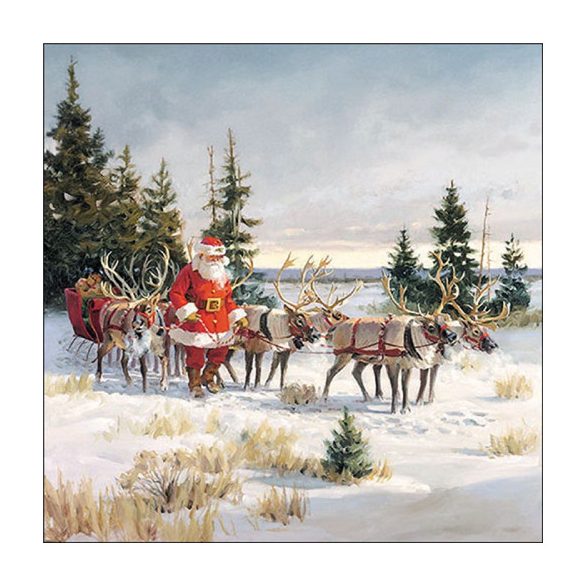 AMB.33319060 Santa with his reindeers papírszalvéta 33x33cm, 20db-os