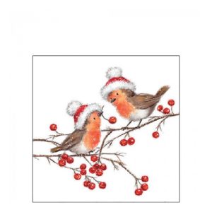 AMB.32518865 Christmas robins white papírszalvéta 25x25cm, 20db-os