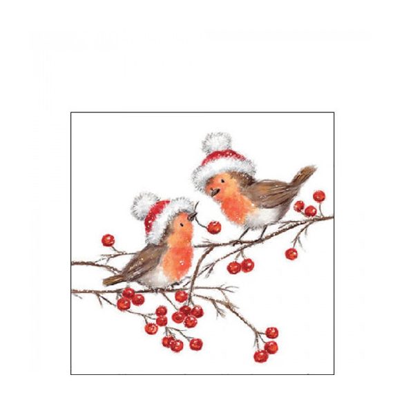 AMB.32518865 Christmas robins white papírszalvéta 25x25cm, 20db-os