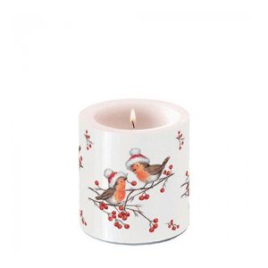 AMB.39218865 Christmas robins white átvilágítós gyertya 8x7,5cm