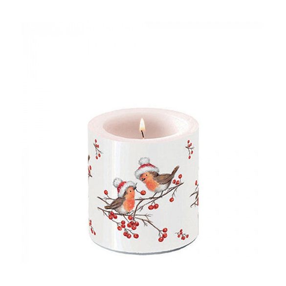 AMB.39218865 Christmas robins white átvilágítós gyertya 8x7,5cm