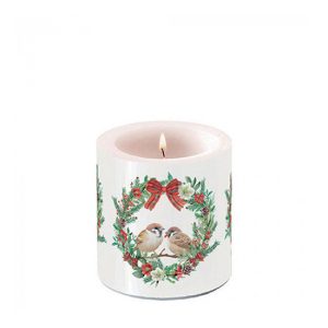 AMB.39218870 Sparrows in wreath átvilágítós gyertya 8x7,5cm