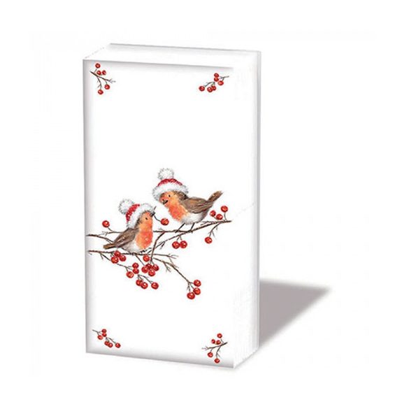 AMB.32218865 Christmas robins white  papírzsebkendő 10db-os