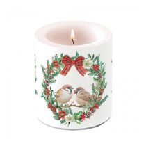   AMB.39318870 Sparrows in wreath átvilágítós gyertya 10x10xcm