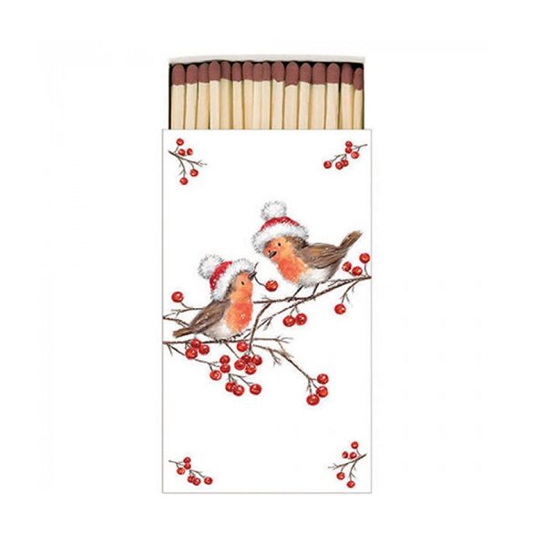 AMB.39518865 Christmas robins white gyufa 6,5x11cm