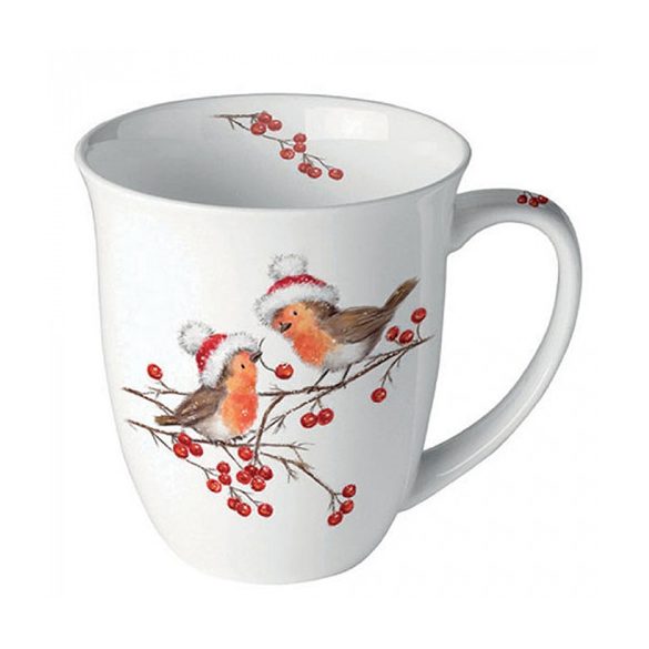 AMB.38418865 Christmas robins white porcelánbögre 0,4l