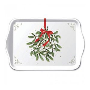 AMB.33718860 Mistletoe with bow white műanyag kistálca 13x21cm