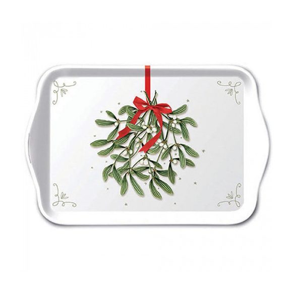 AMB.33718860 Mistletoe with bow white műanyag kistálca 13x21cm