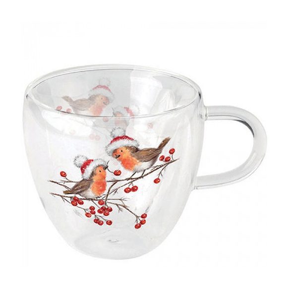 AMB.34418865 Christmas robins white duplafalú borosilicate üvegcsésze 0,25L