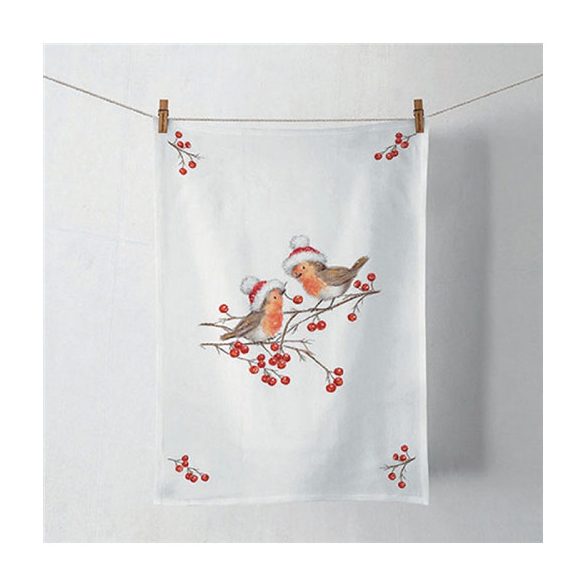 AMB.37818865 Christmas robins white konyharuha 50x70cm, 100% pamut