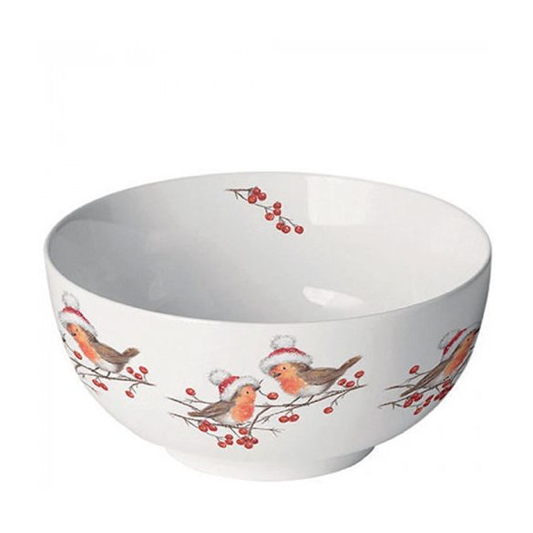 AMB.34818865 Christmas robins white porcelántál 6,5x14cm