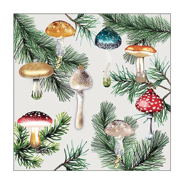 AMB.33319155 Mushroom ornaments white papírszalvéta 33x33cm, 20db-os