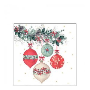 AMB.32519185 Berry baubles white papírszalvéta 25x25cm, 20db-os