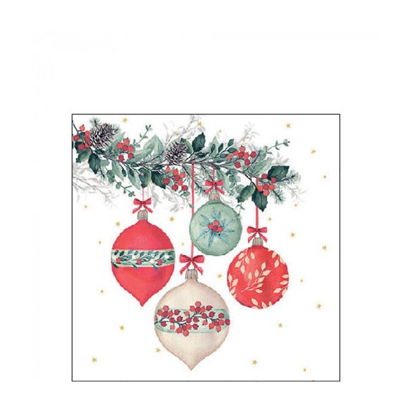 AMB.32519185 Berry baubles white papírszalvéta 25x25cm, 20db-os