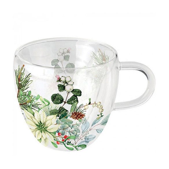 AMB.34418990 White poinsettia duplafalú borosilicate üvegcsésze 0,25L