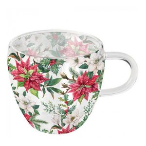 AMB.34418875 Christmas florals duplafalú borosilicate üvegcsésze 0,25L