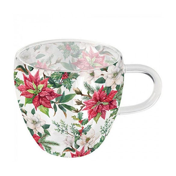 AMB.34418875 Christmas florals duplafalú borosilicate üvegcsésze 0,25L