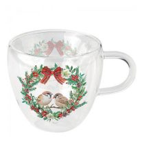   AMB.34418870 Sparrows in wreath duplafalú borosilicate üvegcsésze 0,25L