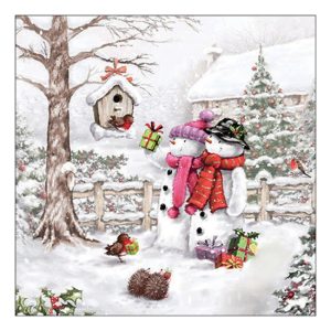 AMB.33318025 Snowmen bringing gifts papírszalvéta 33x33cm, 20db-os