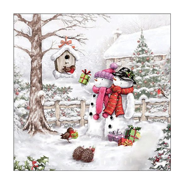 AMB.33318025 Snowmen bringing gifts papírszalvéta 33x33cm, 20db-os