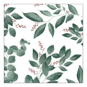 AMB.13318046 Leaves and berries white papírszalvéta 33x33cm, 20db-os