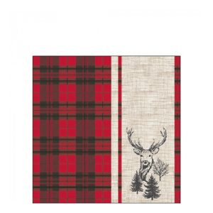 AMB.12520240 Deer plaid red papírszalvéta 25x25cm, 20db-os