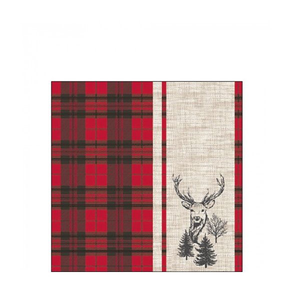 AMB.12520240 Deer plaid red papírszalvéta 25x25cm, 20db-os