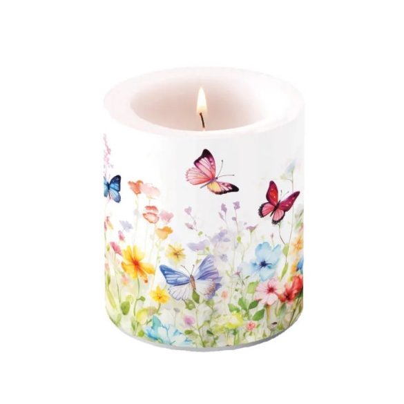 AMB.19320410 Butterflies in field white átvilágítós gyertya 10x10cm