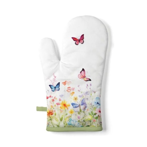AMB.16420410 Butterflies in field white edényfogó kesztyű 18x30cm, 100% pamut