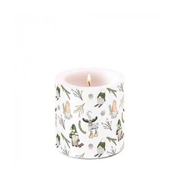 AMB.39220190 Forest gnomes white átvilágítós gyertya 8x7,5cm