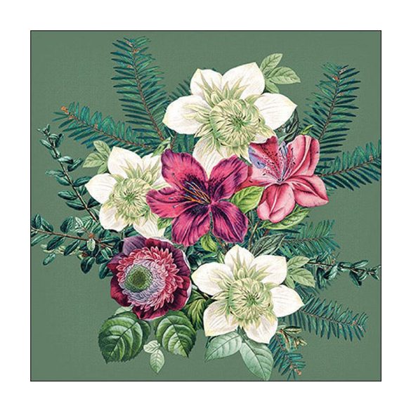 AMB.33318972 Azalea and helleborus green papírszalvéta 33x33cm, 20db-os