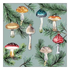 AMB.33319156 Mushroom ornaments mint papírszalvéta 33x33cm, 20db-os